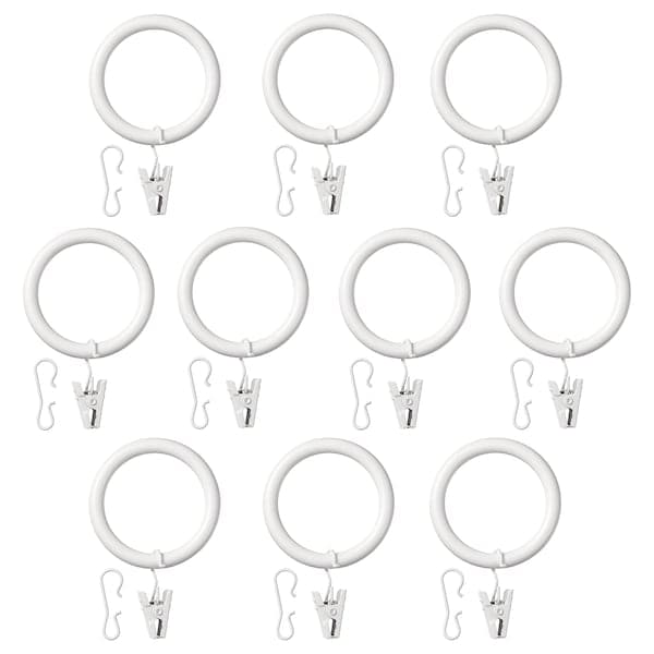 SYRLIG - Curtain ring with clip and hook, white