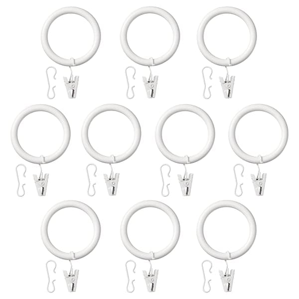 SYRLIG - Curtain ring with clip and hook, white, 38 mm - best price from Maltashopper.com 50217238