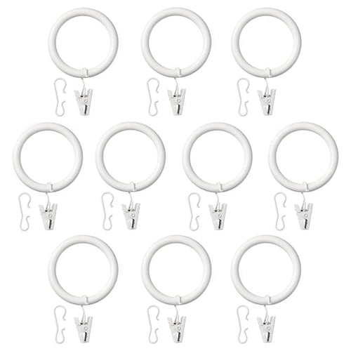 SYRLIG - Curtain ring with clip and hook, white, 38 mm