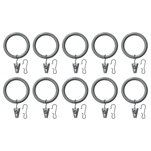 SYRLIG curtain ring with clip and hook, silver-colour, 38 mm, 10 pack