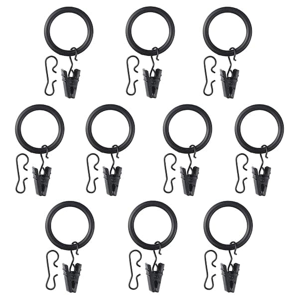 SYRLIG - Curtain ring with clip and hook, black, 25 mm - best price from Maltashopper.com 10217240