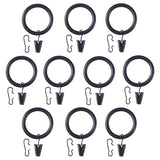 SYRLIG curtain ring with clip and hook, black, 38 mm, 10 pack