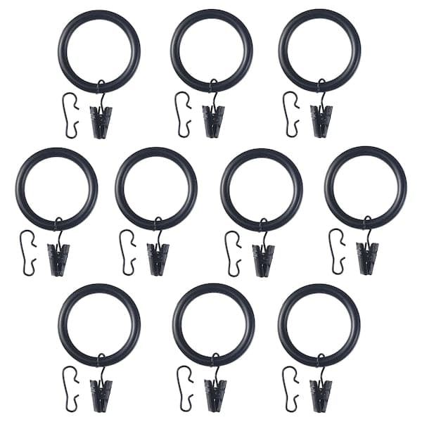 SYRLIG - Curtain ring with clip and hook, black, 38 mm - best price from Maltashopper.com 80224096