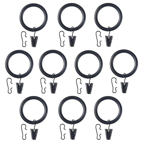 SYRLIG - Curtain ring with clip and hook, black, 38 mm