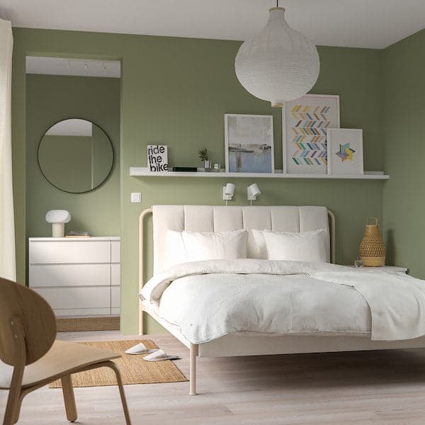 TÄLLÅSEN - Upholstered bed frame, Kulsta light beige/Leirsund, , 160x200 cm - best price from Maltashopper.com 79514803