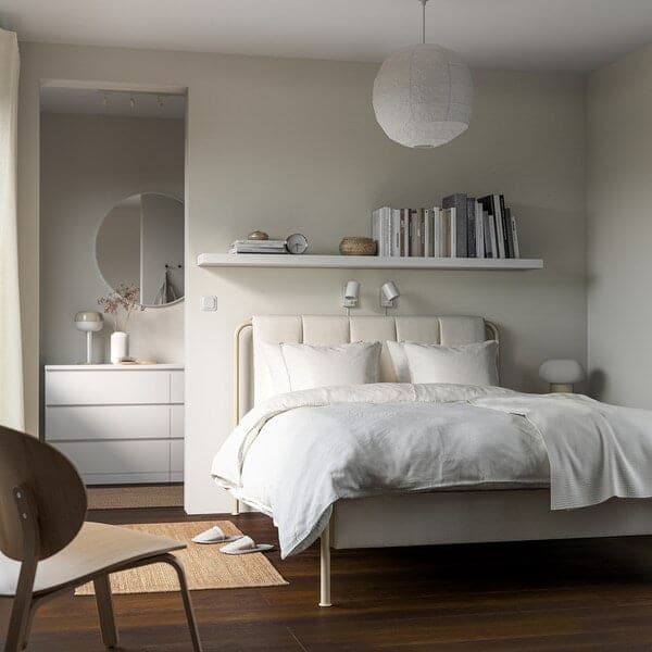 TÄLLÅSEN - Struttura letto imbottita, Kulsta beige chiaro/Lindbåden, , - best price from Maltashopper.com 69514808