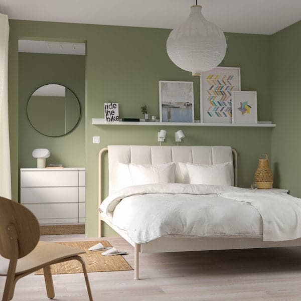 TÄLLÅSEN - Upholstered bed frame, Kulsta light beige, , 160x200 cm - best price from Maltashopper.com 90564778