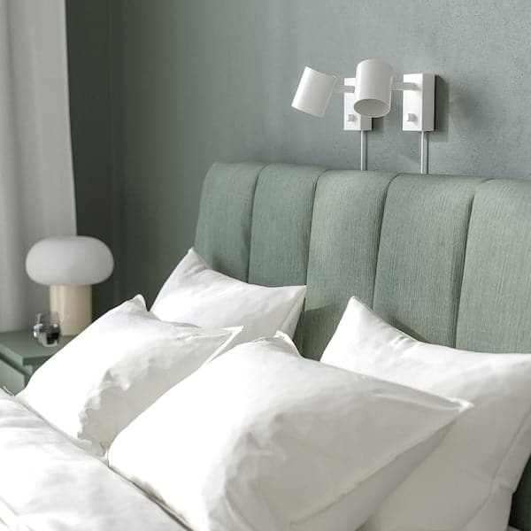 TÄLLÅSEN - Upholstered bed frame, Kulsta grey-green/Leirsund, , 140x200 cm - best price from Maltashopper.com 59514781