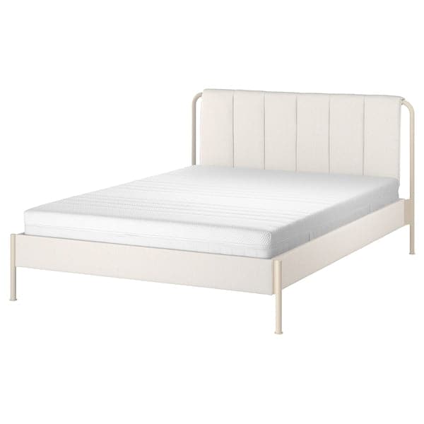 TÄLLÅSEN - Upholstered bed frame/mattress, Kulsta light beige/Åkrehamn semi-rigid, , - best price from Maltashopper.com 29537468