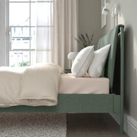 TÄLLÅSEN - Upholstered bed frame/mattress, Kulsta grey-green/Åkrehamn semi-rigid, , 140x200 cm - best price from Maltashopper.com 99537115