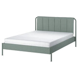 TÄLLÅSEN upholstered bed frame with mattress, Kulsta grey-green/Åkrehamn medium firm, 140x200 cm