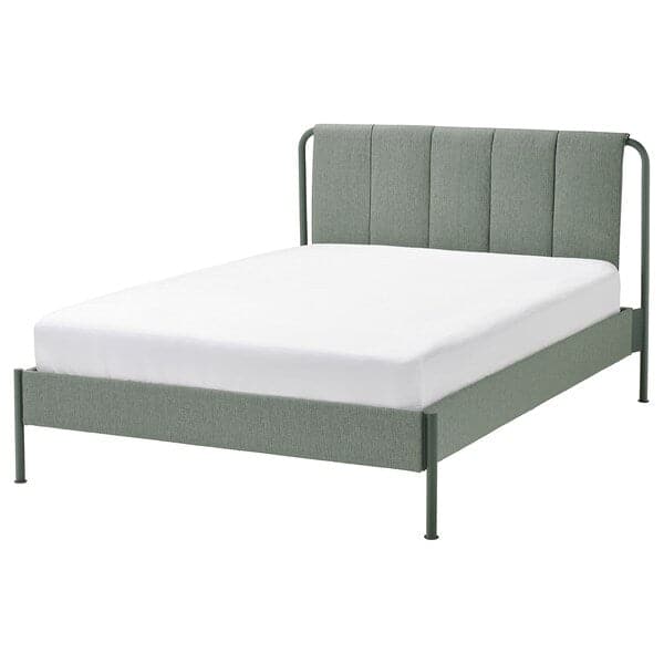 TÄLLÅSEN - Upholstered bed frame/mattress, Kulsta grey-green/Valevåg extra-rigid, , 140x200 cm - best price from Maltashopper.com 59537117