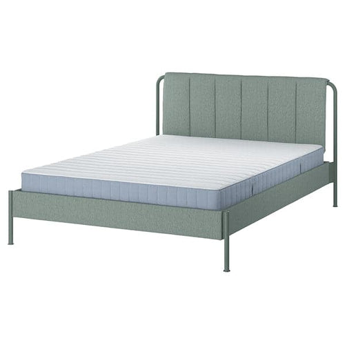 TÄLLÅSEN - Upholstered bed frame/mattress, Kulsta grey-green/Valevåg extra-rigid, ,