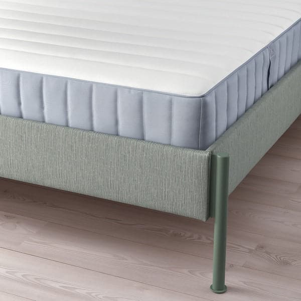 TÄLLÅSEN - Upholstered bed frame/mattress, Kulsta grey-green/Valevåg extra-rigid, , - best price from Maltashopper.com 09536907