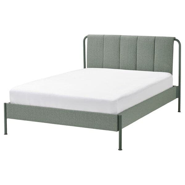 TÄLLÅSEN - Upholstered bed frame/mattress, Kulsta grey-green/Valevåg rigid, , 140x200 cm - best price from Maltashopper.com 89537111