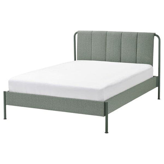 Ikea TÄLLÅSEN - Upholstered bed frame/mattress, Kulsta grey-green/Valevåg rigid, , 140x200 cm