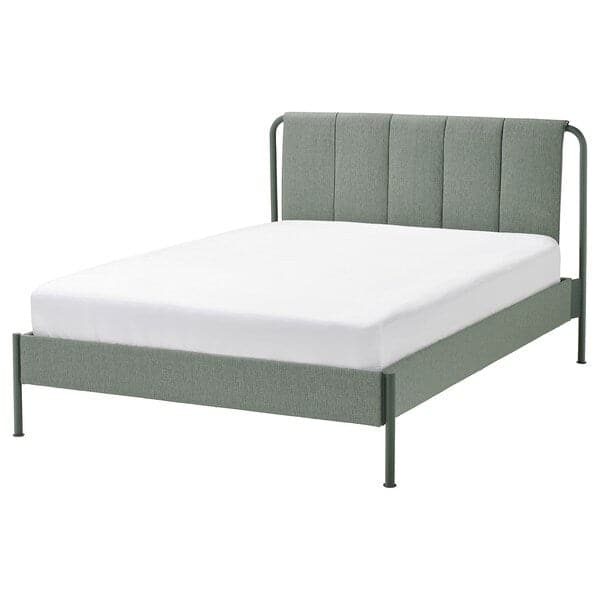 Ikea TÄLLÅSEN - Upholstered bed frame/mattress, Kulsta grey-green/Valevåg rigid, , 140x200 cm