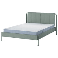 TÄLLÅSEN upholstered bed frame with mattress, Kulsta grey-green/Valevåg firm, 160x200 cm