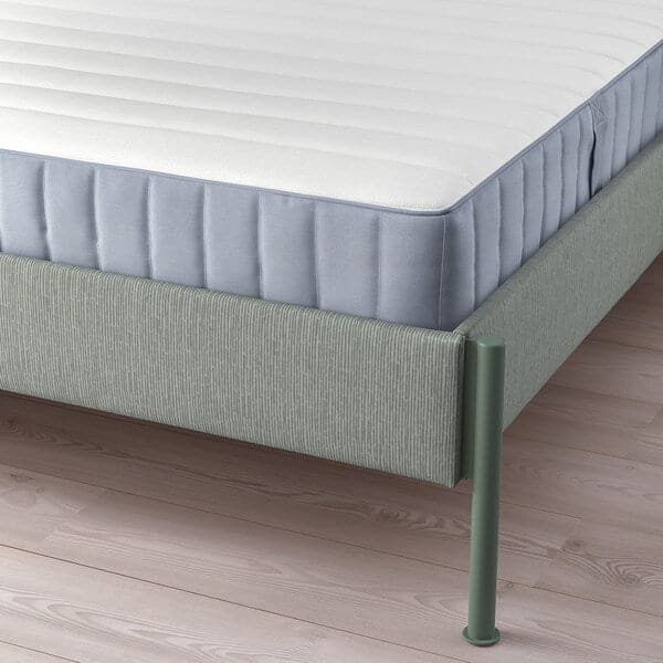 TÄLLÅSEN - Upholstered bed frame/mattress, Kulsta grey-green/Valevåg rigid, , 160x200 cm - best price from Maltashopper.com 79536800