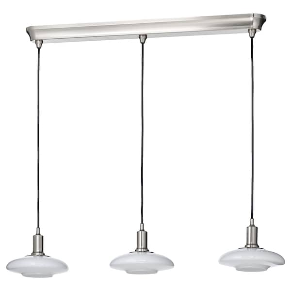 TÄLLBYN - Pendant lamp with 3 lamps, nickel-plated/opal white glass, 89 cm - best price from Maltashopper.com 50489842