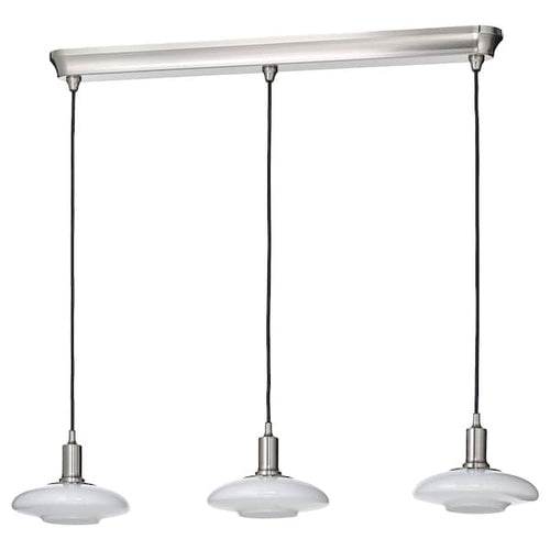 TÄLLBYN - Pendant lamp with 3 lamps, nickel-plated/opal white glass, 89 cm