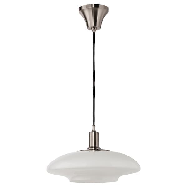 TÄLLBYN - Pendant lamp, nickel-plated/opal white glass, 40 cm