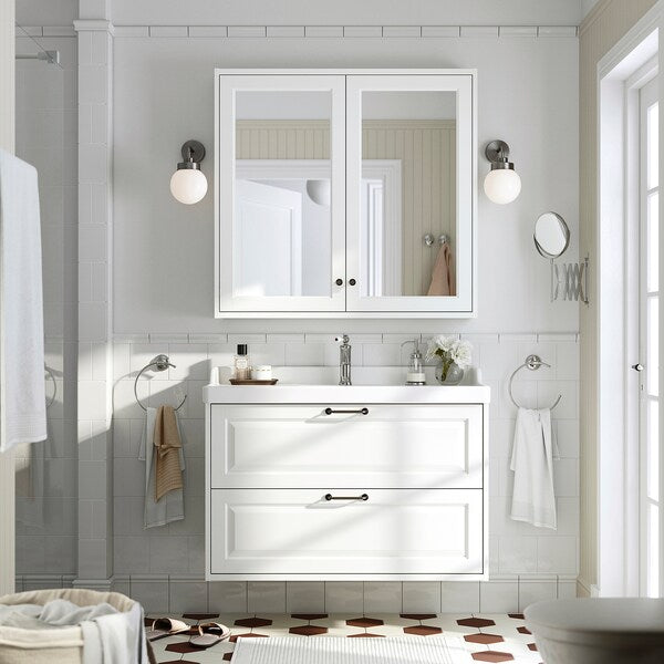 TÄNNFORSEN - Mirror cabinet with doors, white, 100x15x95 cm - best price from Maltashopper.com 00555250