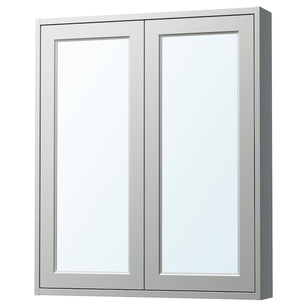 TÄNNFORSEN - Mirror cabinet with doors, light grey,80x15x95 cm - best price from Maltashopper.com 70535131