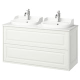 TÄNNFORSEN / RUTSJÖN wash-stnd w drawers/wash-basin/taps, white/white marble effect, 122x49x76 cm