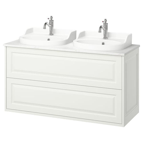 TÄNNFORSEN / RUTSJÖN - Washbasin/drawer/mixer unit, white/marble white effect,122x49x76 cm