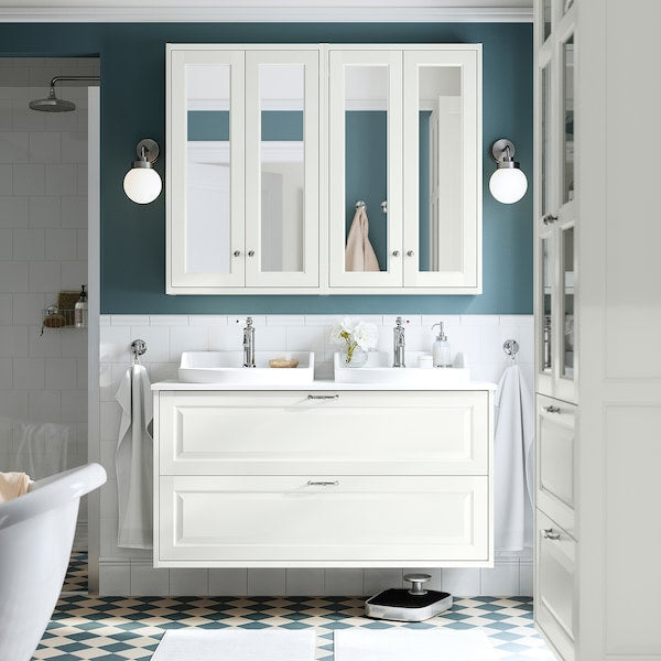 TÄNNFORSEN / RUTSJÖN - Washbasin/drawer/mixer unit, white/marble white effect,122x49x76 cm - best price from Maltashopper.com 39521612
