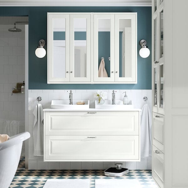 Ikea TÄNNFORSEN / RUTSJÖN - Washbasin/drawer/mixer unit, white/marble white effect,122x49x76 cm