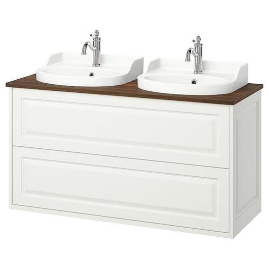 Ikea TÄNNFORSEN / RUTSJÖN - Washing/drawer/mixer cabinet, white/brown walnut effect,122x49x76 cm