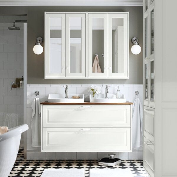 Ikea TÄNNFORSEN / RUTSJÖN - Washing/drawer/mixer cabinet, white/brown walnut effect,122x49x76 cm