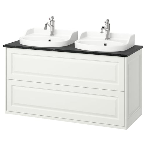 TÄNNFORSEN / RUTSJÖN - White/black marble-effect washbasin/drawer/mixer cabinet,122x49x76 cm