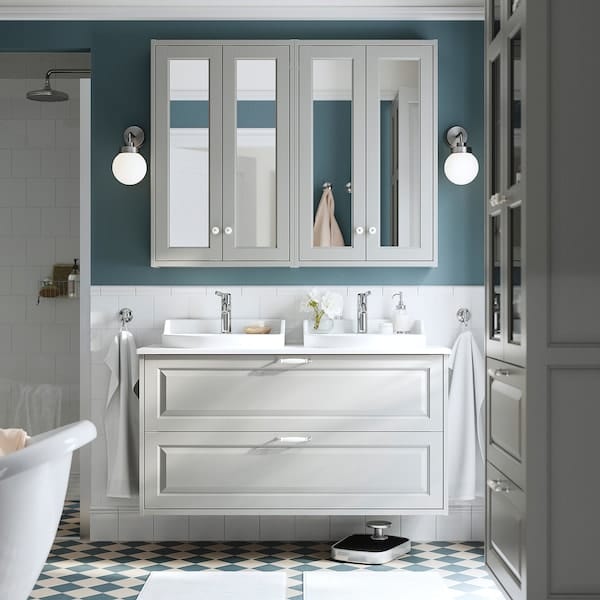 Ikea TÄNNFORSEN / RUTSJÖN - Washing/drawer/blender cabinet, light grey/white marble effect,122x49x76 cm