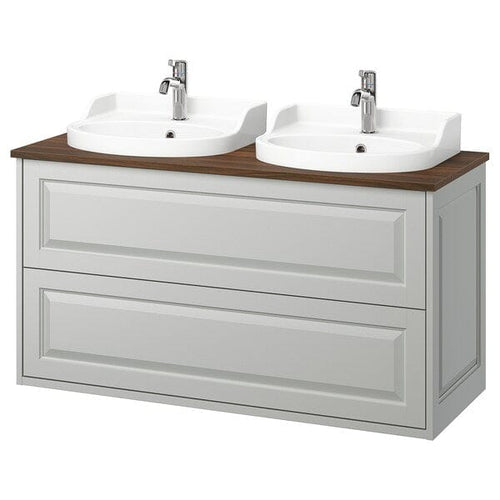 TÄNNFORSEN / RUTSJÖN wash-stnd w drawers/wash-basin/taps, light grey/brown walnut effect, 122x49x76 cm