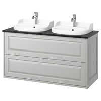 TÄNNFORSEN / RUTSJÖN wash-stnd w drawers/wash-basin/taps, light grey/black marble effect, 122x49x76 cm