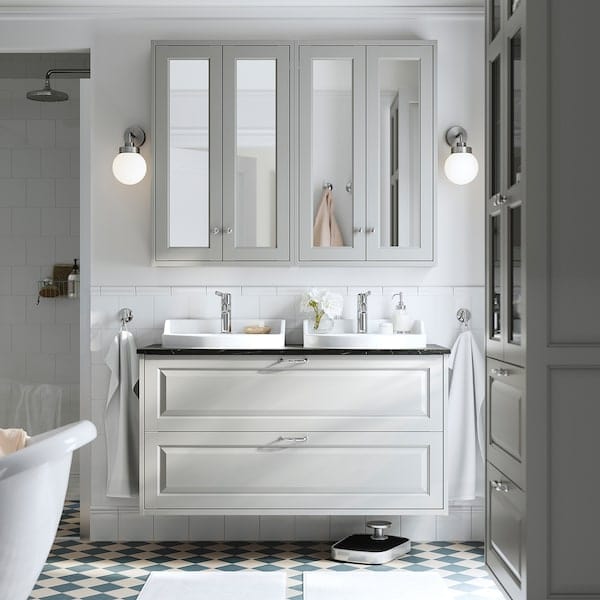 Ikea TÄNNFORSEN / RUTSJÖN - Washbasin/drawer/mixer cabinet, light grey/black marble effect,122x49x76 cm