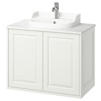 TÄNNFORSEN / RUTSJÖN wash-stnd w doors/wash-basin/tap, white/white marble effect, 82x49x76 cm