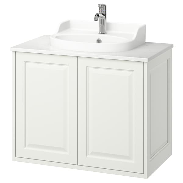 TÄNNFORSEN / RUTSJÖN - Washbasin/ante/washbasin/miscelat unit, white/marble effect, 82x49x76 cm