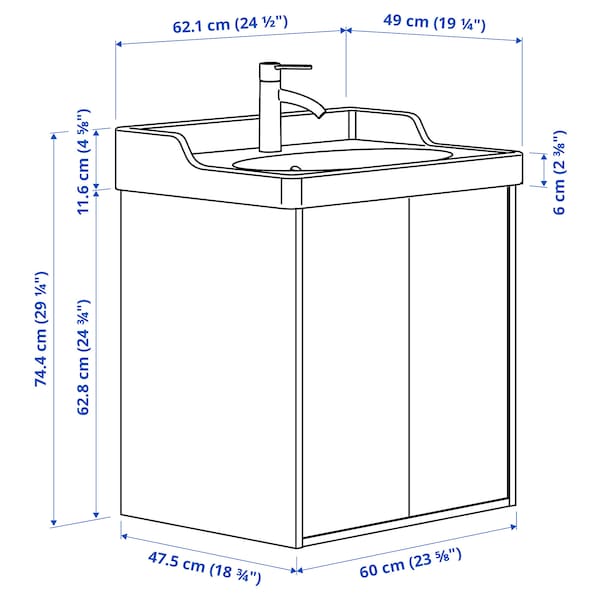 Ikea TÄNNFORSEN / RUTSJÖN - Washbasin / washbasin unit/mixer, white,62x49x74 cm