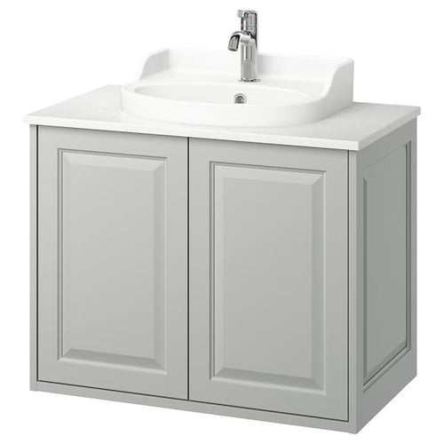 TÄNNFORSEN / RUTSJÖN - Washbasin / washbasin unit/miscelat, light grey/white marble effect,82x49x76 cm