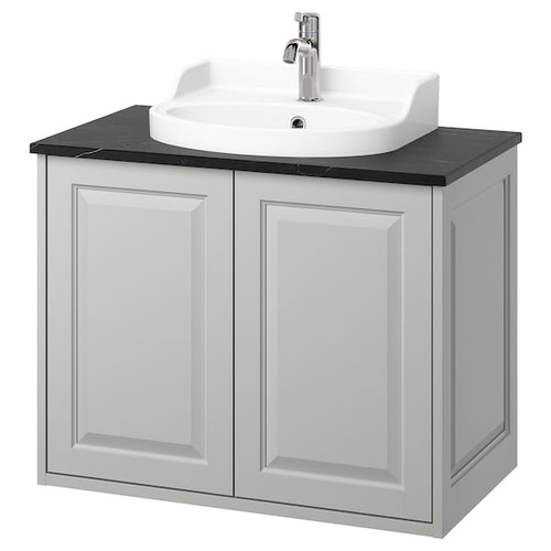 TÄNNFORSEN / RUTSJÖN - Washbasin/sink/black marble-effect cabinet, light grey/black, 82x49x76 cm