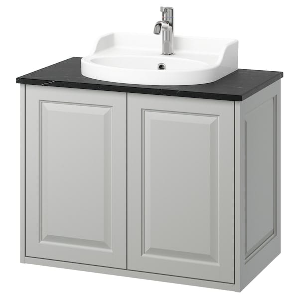 TÄNNFORSEN / RUTSJÖN - Washbasin/sink/black marble-effect cabinet, light grey/black, 82x49x76 cm