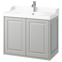 TÄNNFORSEN / RUTSJÖN wash-stnd w doors/wash-basin/tap, light grey, 82x49x74 cm
