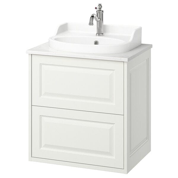 Ikea TÄNNFORSEN / RUTSJÖN - Washbasin/drawer/misc cabinet, white/white marble effect,62x49x76 cm