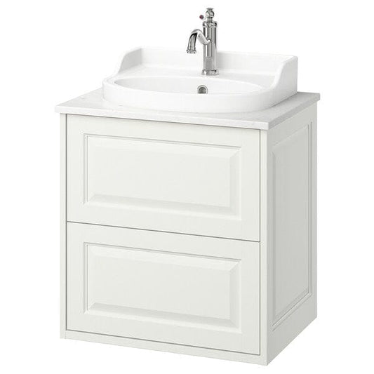 Ikea TÄNNFORSEN / RUTSJÖN - Washbasin/drawer/misc cabinet, white/white marble effect,62x49x76 cm