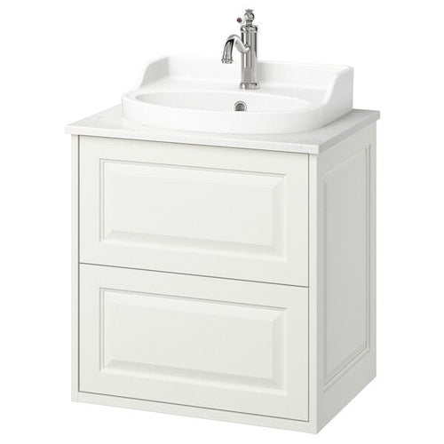 TÄNNFORSEN / RUTSJÖN - Washbasin/drawer/misc cabinet, white/white marble effect,62x49x76 cm