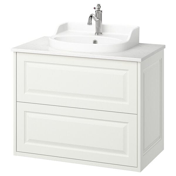 Ikea TÄNNFORSEN / RUTSJÖN - Washbasin/drawer/misc cabinet, white/white marble effect,82x49x76 cm